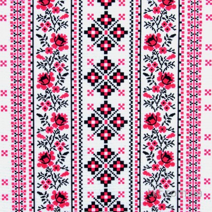 Ткань полотенечная набивная . Узбекистан (ш. 45 см, пл. 160 г/м) - Вышивка орнамент красный