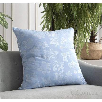 Подушка силикон 60х60 - розы на голубом/серебро